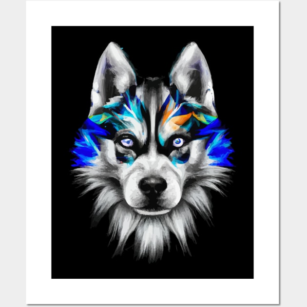 Cute Alaskan Husky Colorful Design Wall Art by Furrban